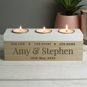 Personalised Our Life Story & Home Triple Tea Light Box: 3 - Candle Holders By Gift Moments