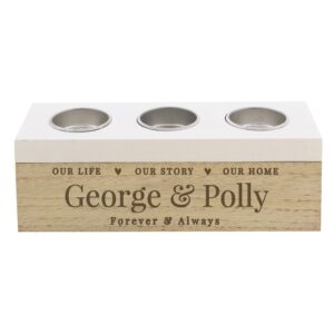 Personalised Our Life Story & Home Triple Tea Light Box: 4 - Candle Holders By Gift Moments