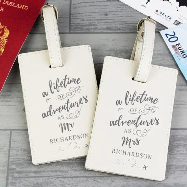 Personalised ’Lifetime of Adventures’ Couples Luggage Tags: 1 - Luggage Tags By Gift Moments