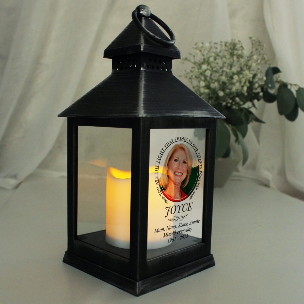 Personalised Light In Our Hearts Photo Upload Black Lantern: 2 - LED Lighting By Gift Moments