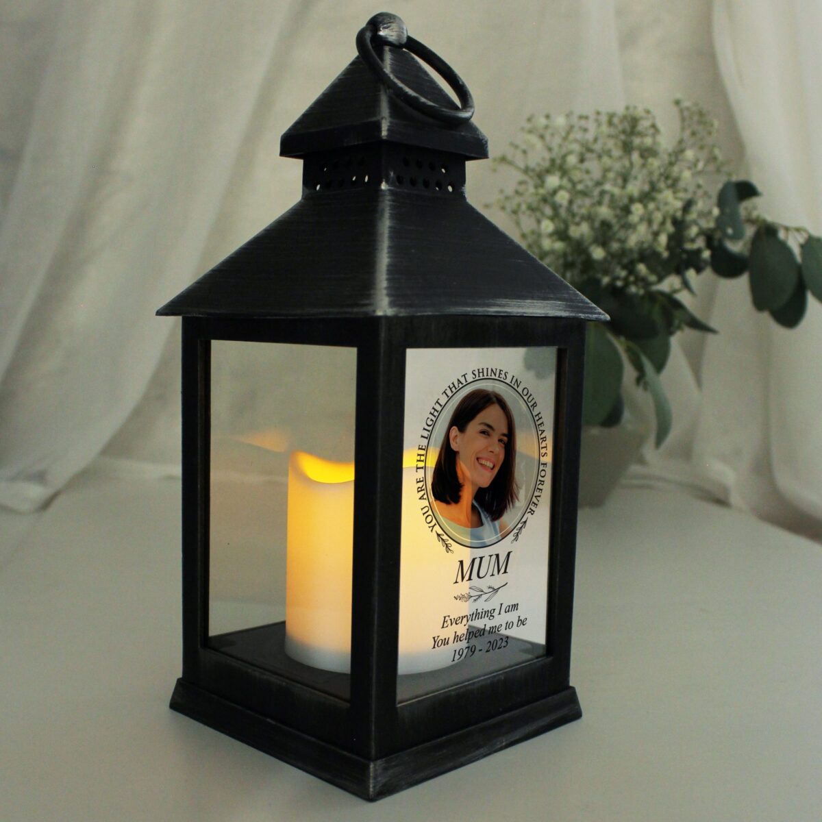 Personalised Light In Our Hearts Photo Upload Black Lantern: 4 - LED Lighting By Gift Moments