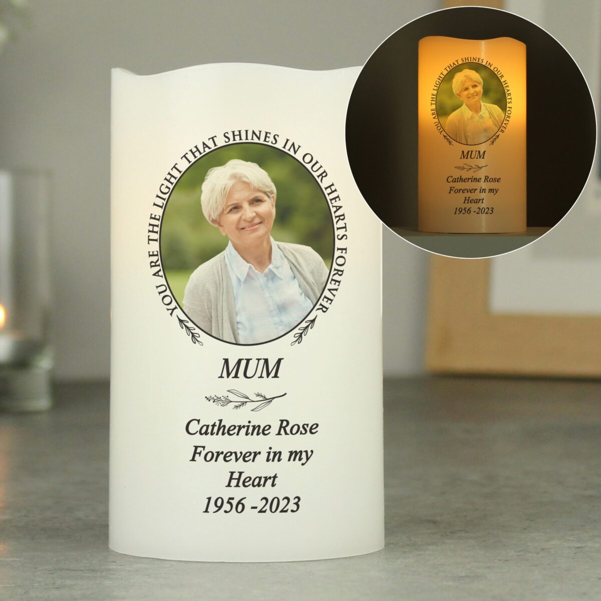 Personalised Light In Our Hearts Photo Upload LED Candle: 4 - Flameless Candles By Gift Moments