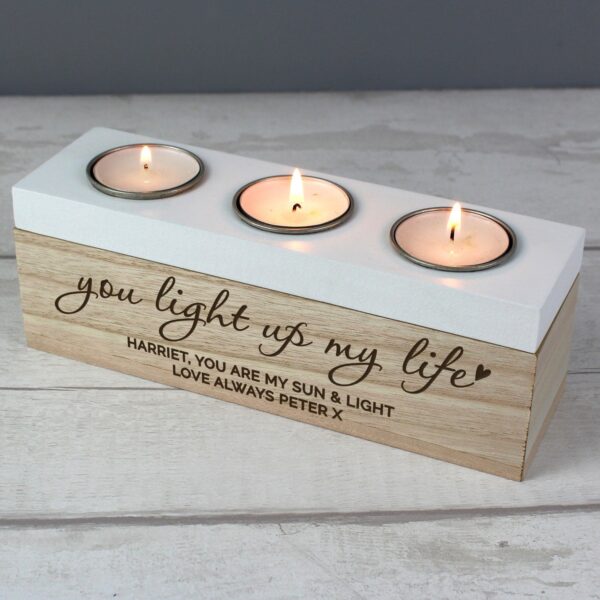 Personalised You Light Up My Life Triple Tea Light Box: 2 - Candle Holders By Gift Moments