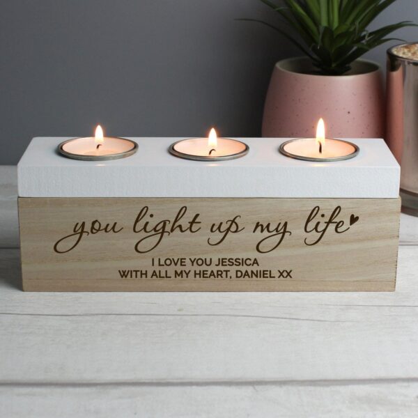 Personalised You Light Up My Life Triple Tea Light Box: 1 - Candle Holders By Gift Moments