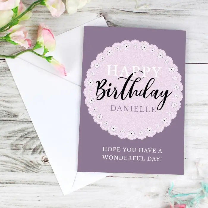 Personalised Lilac Lace Birthday Card: 1 - Greeting Cards By Gift Moments