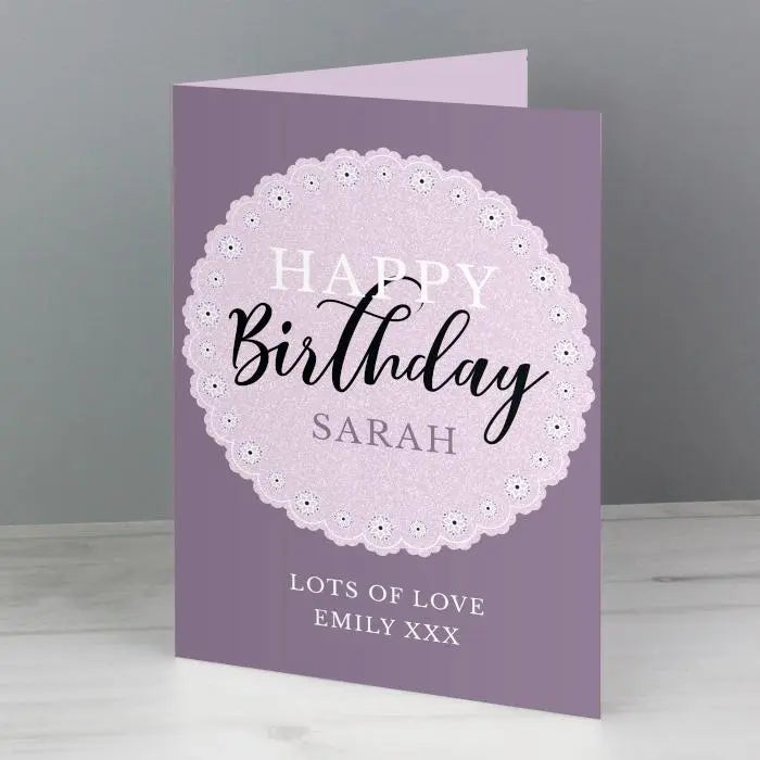 Personalised Lilac Lace Birthday Card: 2 - Greeting Cards By Gift Moments