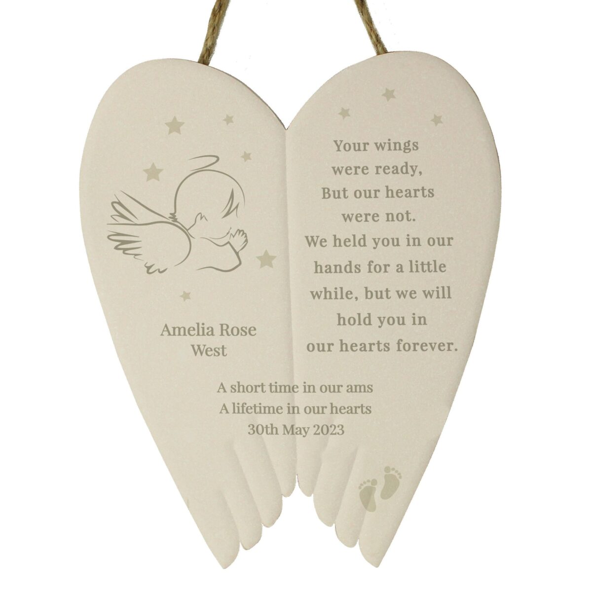 Personalised little angel ceramic wings