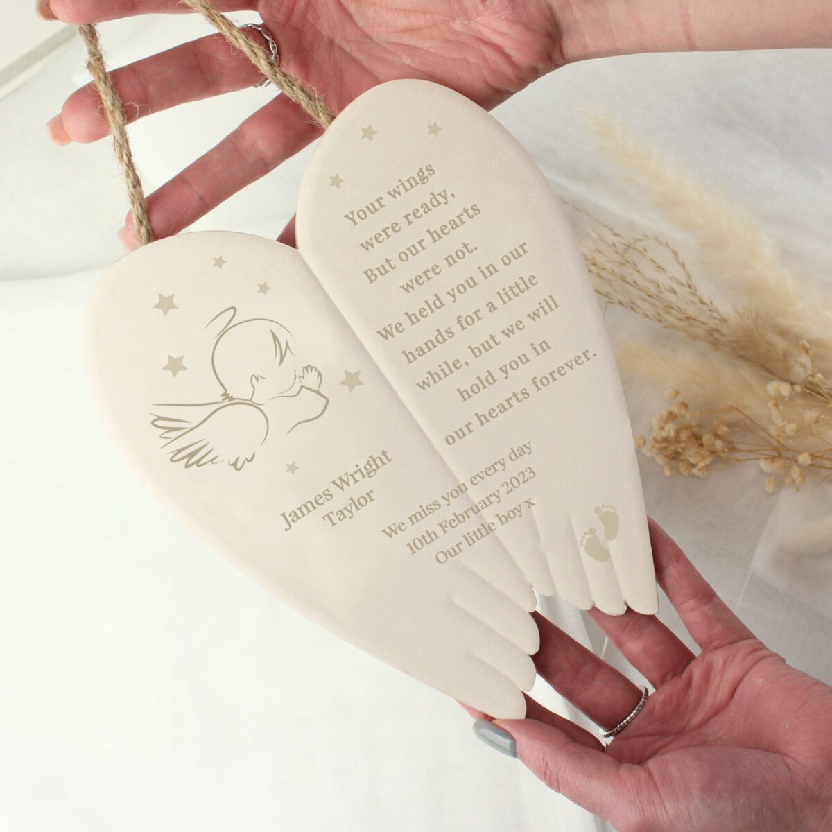 Personalised little angel ceramic wings