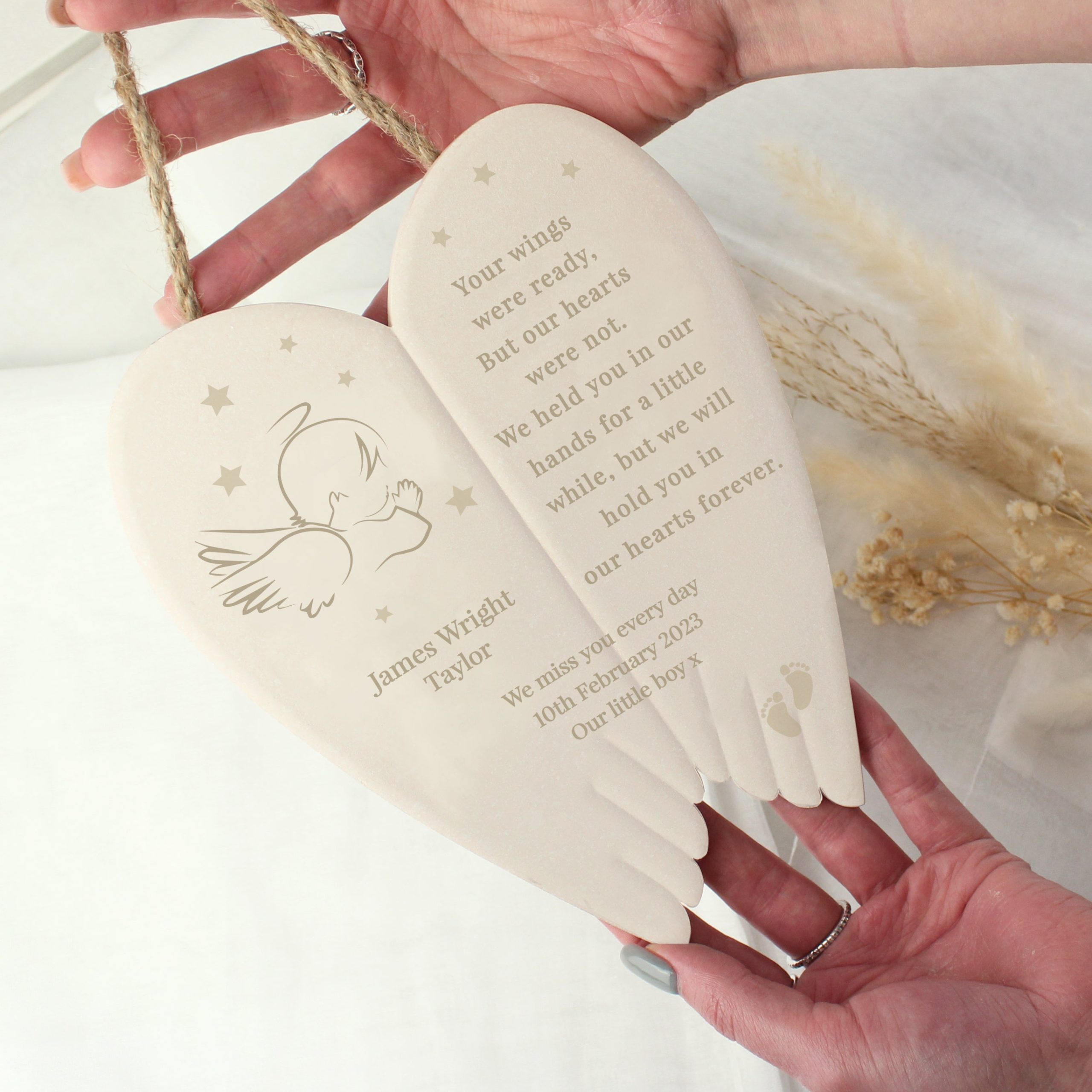 Personalised little angel ceramic wings