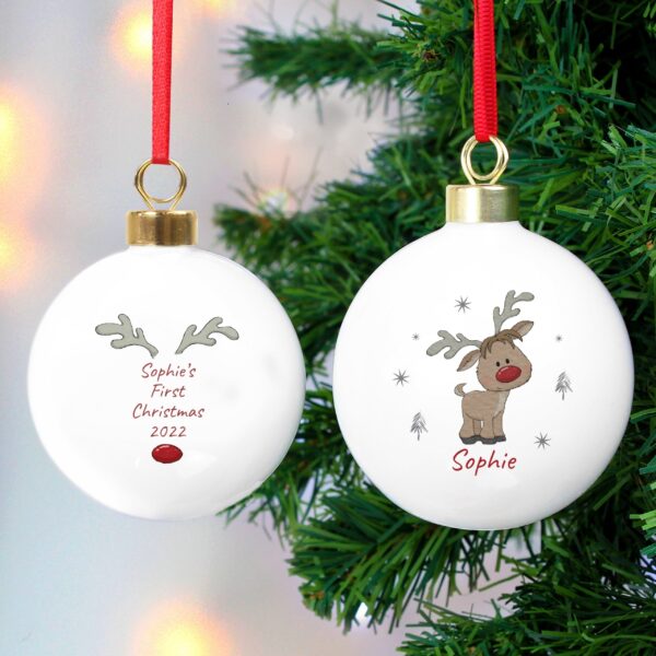 Personalised Little Reindeer Bauble: 2 - Christmas Baubles By Gift Moments