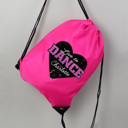 Personalised ’Live to Dance’ Pink Kit Bag: 3 - Kids Bags By Gift Moments