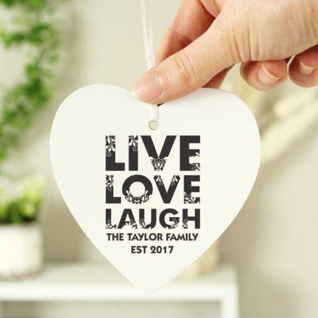 Personalised Live Love Laugh Wooden Heart Decoration: 2 - Decorations By Gift Moments