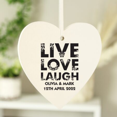 Personalised Live Love Laugh Wooden Heart Decoration: 1 - Decorations By Gift Moments