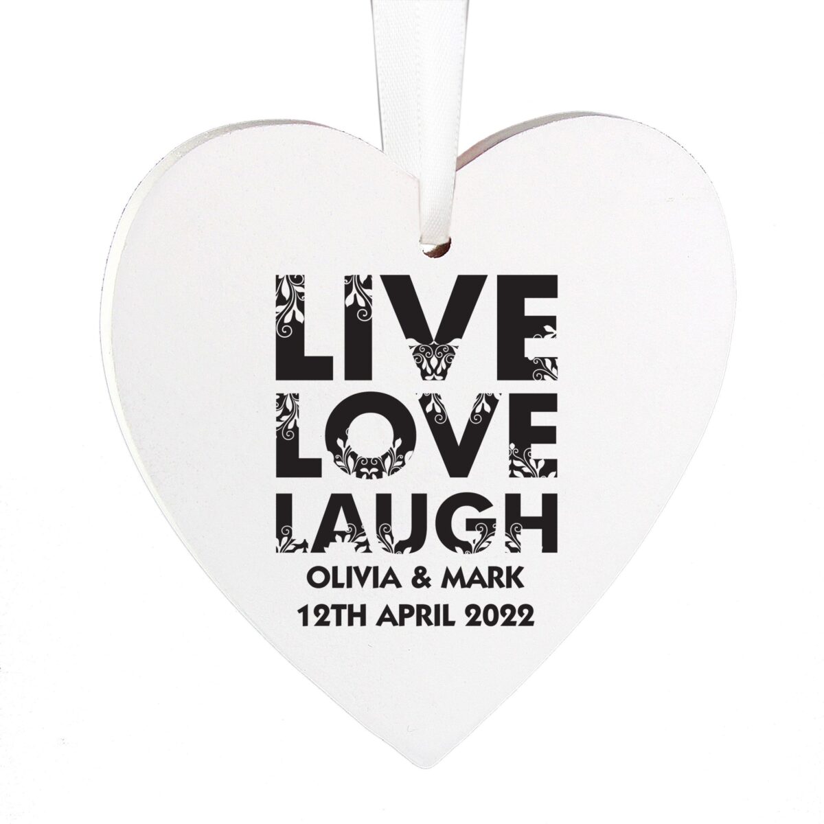 Personalised Live Love Laugh Wooden Heart Decoration: 3 - Decorations By Gift Moments