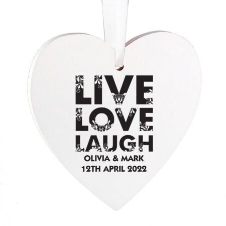 Personalised Live Love Laugh Wooden Heart Decoration: 3 - Decorations By Gift Moments