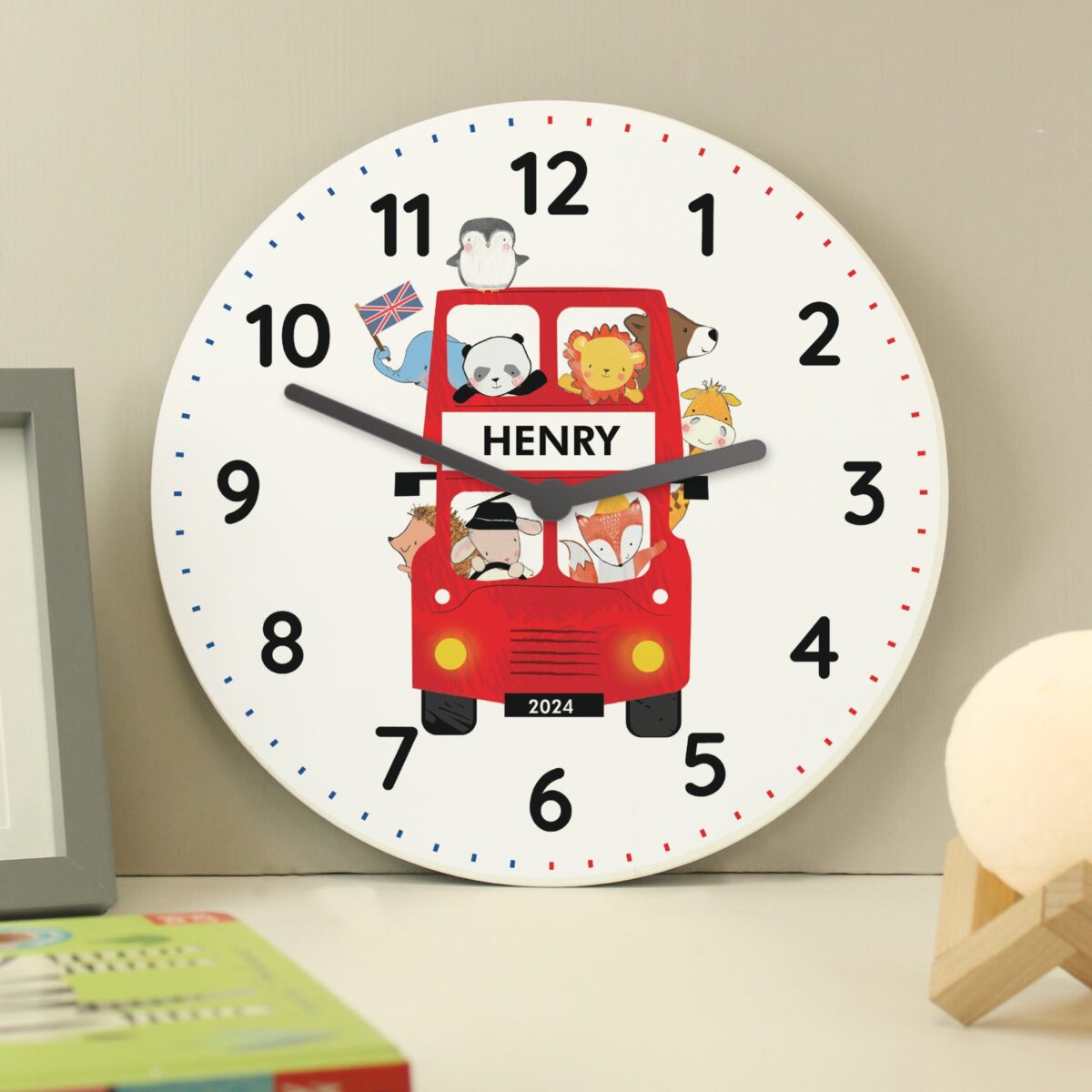 Personalised London Animal Bus Bedroom Clock: 2 - Clocks By Gift Moments
