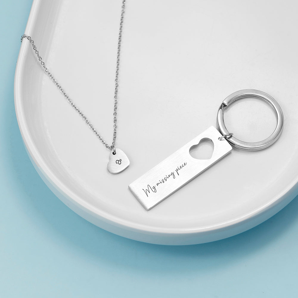 Personalised Heart Necklace and Keyring Set: 2 - Necklaces By Gift Moments