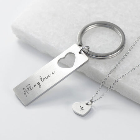 Personalised Heart Necklace and Keyring Set: 1 - Necklaces By Gift Moments