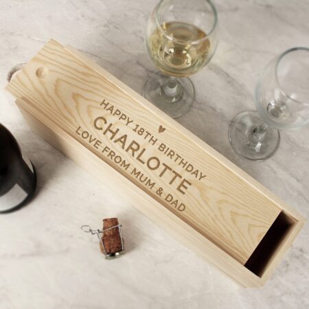 Personalised Love Heart Wooden Wine Bottle Box: 4 - Barware By Gift Moments