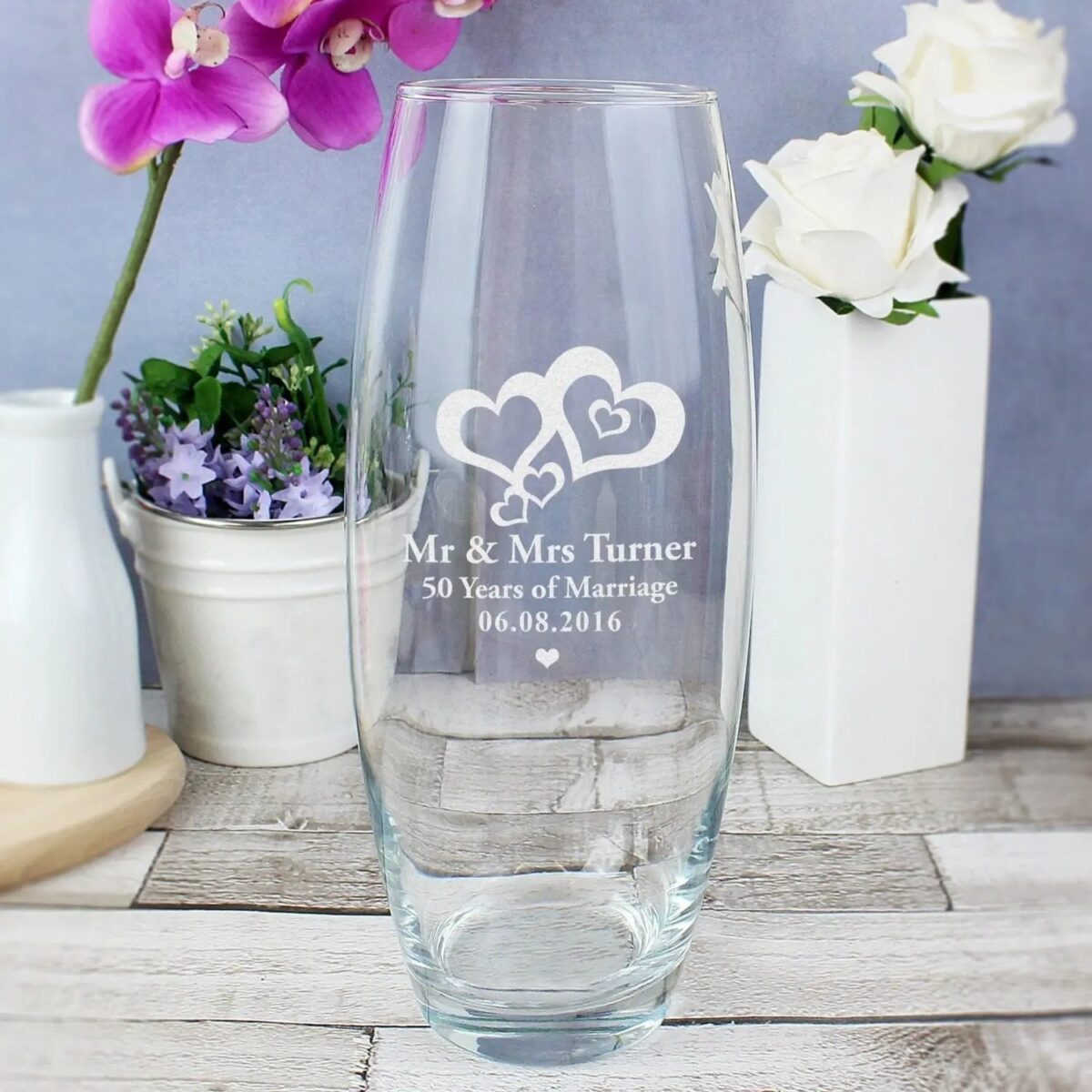 Personalised love hearts bullet vase
