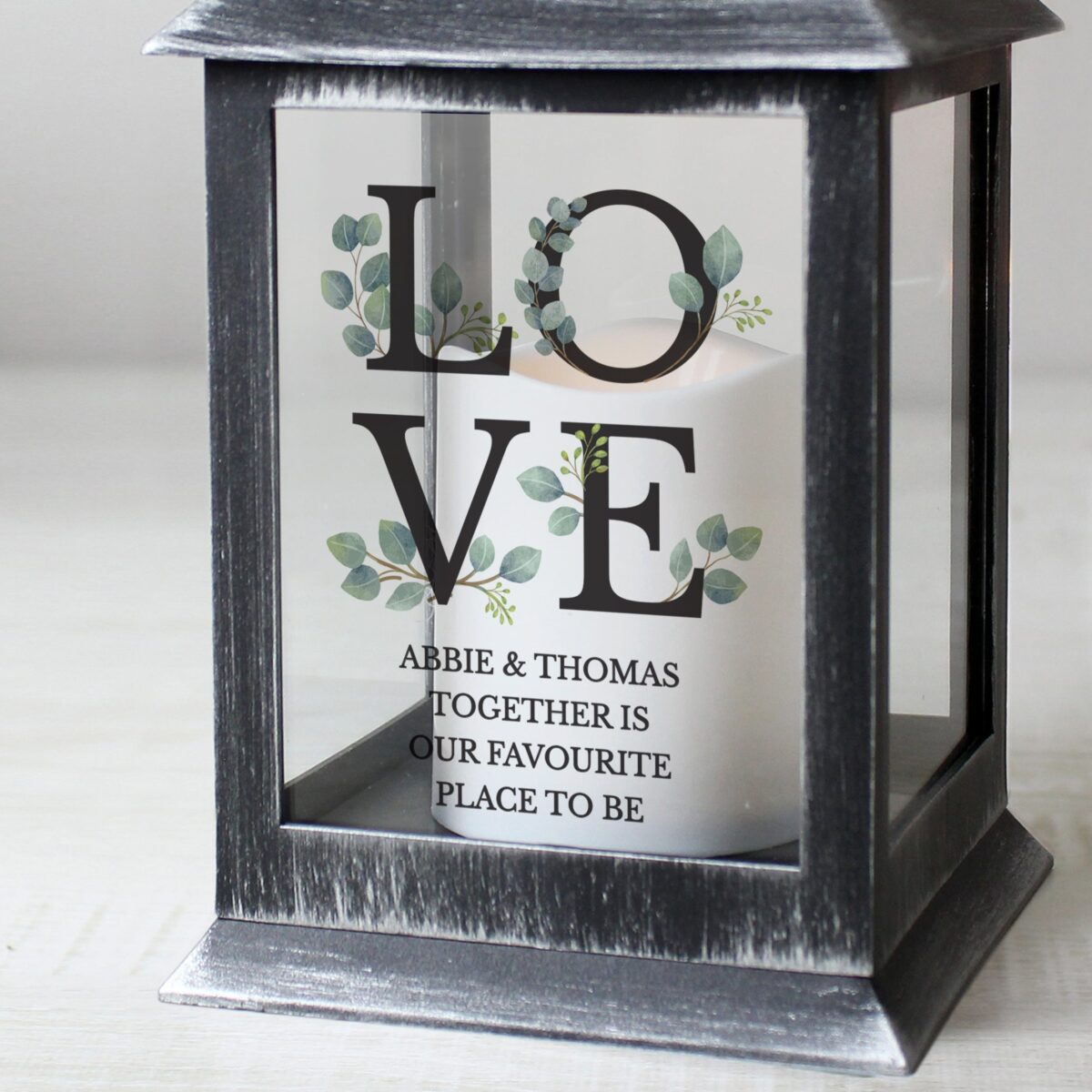Personalised LOVE LED Black Lantern: 2 - LED Lighting By Gift Moments