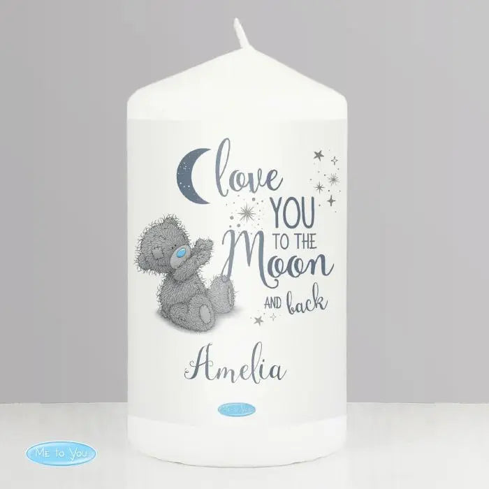 Personalised Me to You ’Love You to the Moon and Back’ Pillar Candle: 1 - Candles By Gift Moments