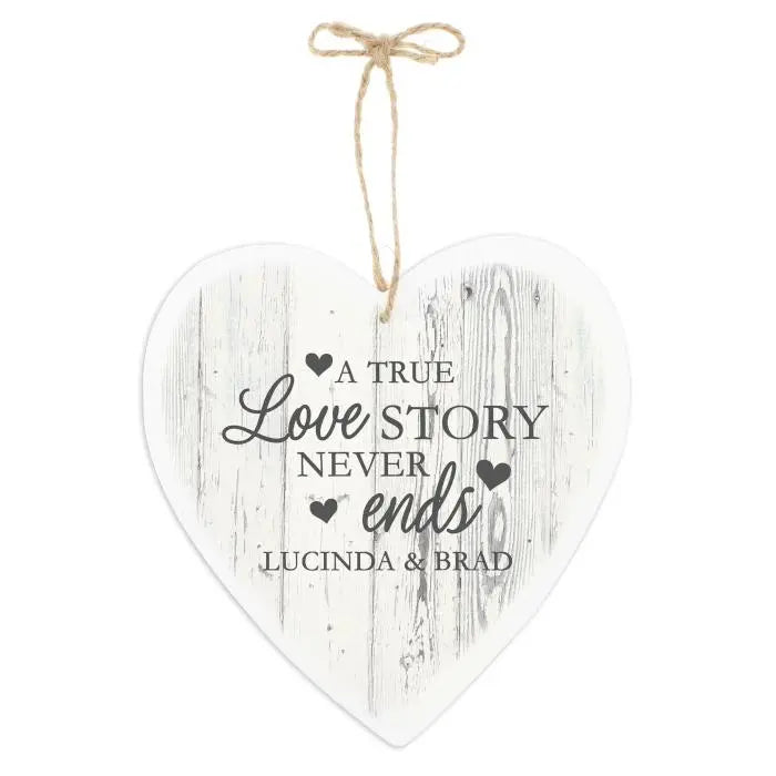 Personalised Love Story Large Wooden Heart Decoration: 3 - Decorations By Gift Moments