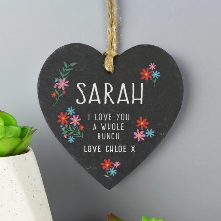 Personalised I Love You A Whole Bunch Hanging Slate Heart: 4 - Decorations By Gift Moments