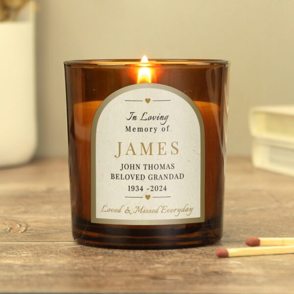 Personalised In Loving Memory Amber Glass Candle: 2 - Candles By Gift Moments