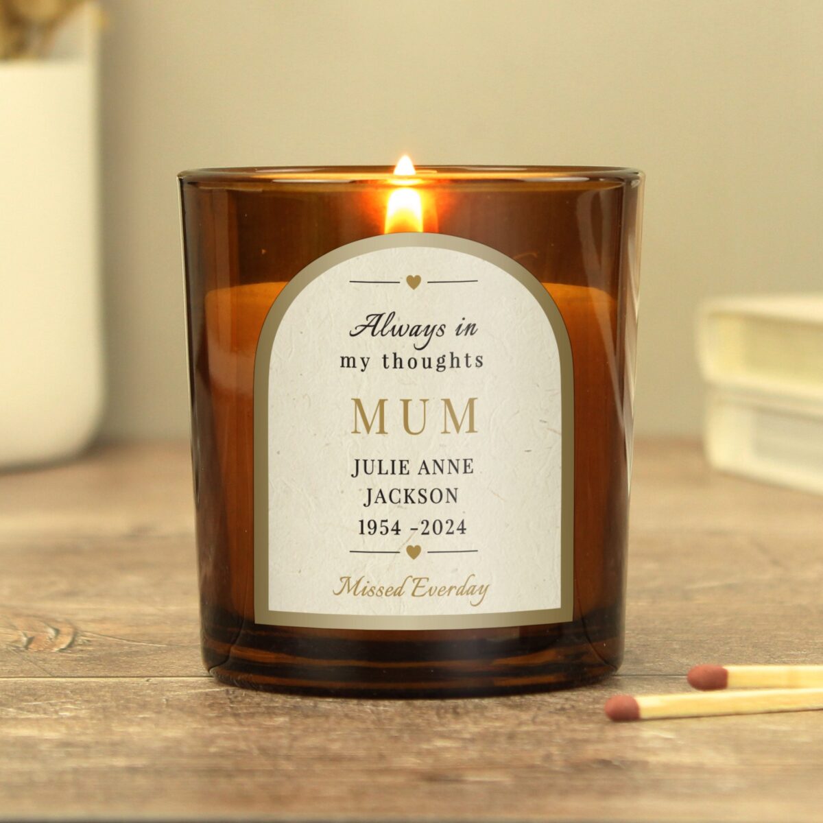 Personalised In Loving Memory Amber Glass Candle: 7 - Candles By Gift Moments