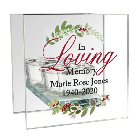 Personalised loving memory christmas mirrored glass tea light candle