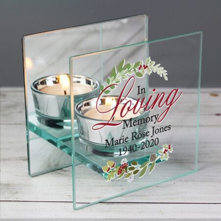 Personalised loving memory christmas mirrored glass tea light candle