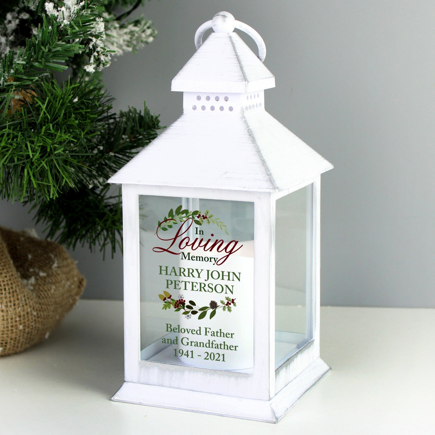 Personalised In Loving Memory White Lantern: 1 - LED Lighting By Gift Moments