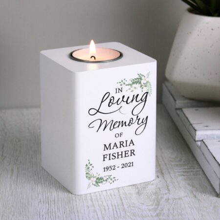 Personalised In Loving Memory White Wooden Tea light Holder: 1 - Candle Holders By Gift Moments