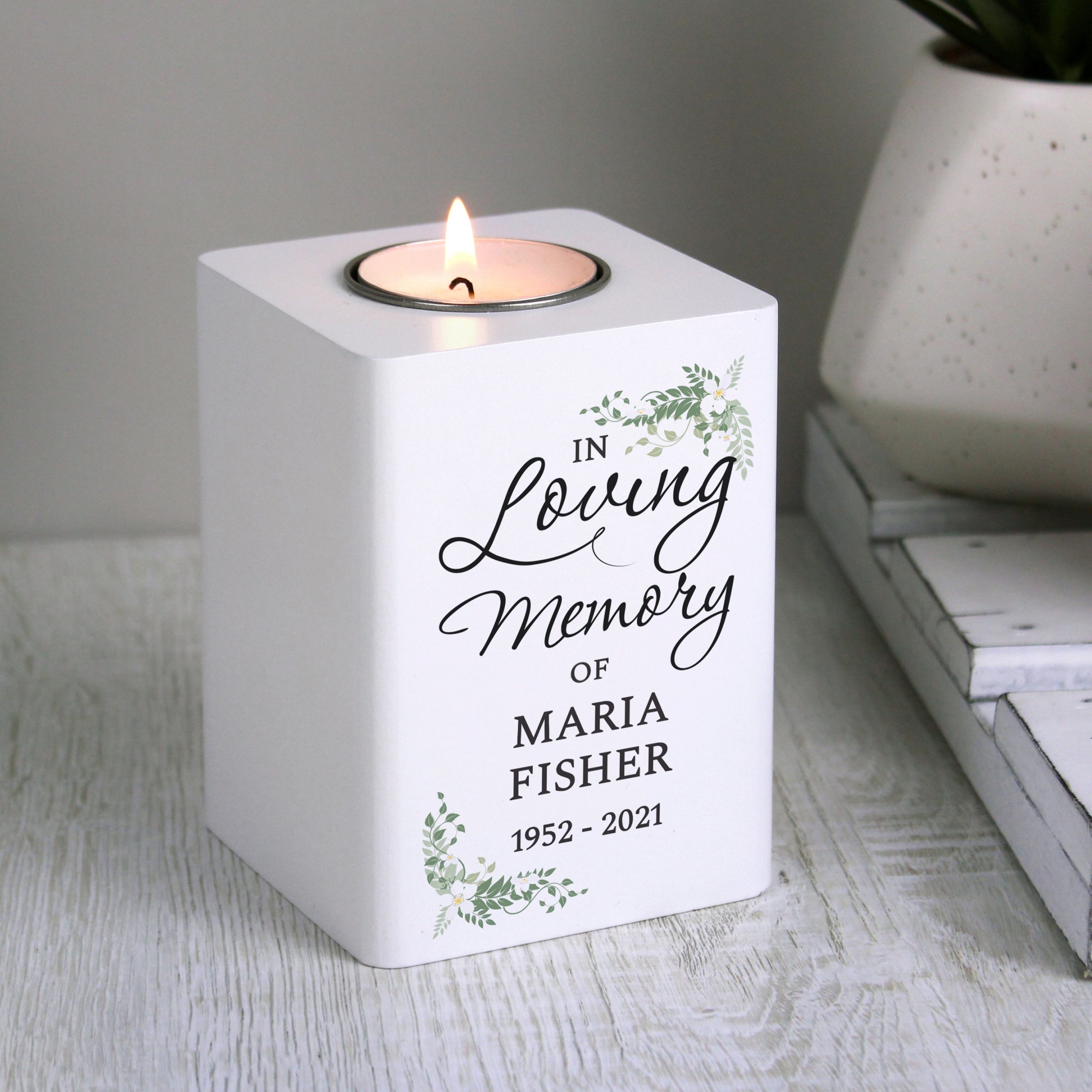Personalised In Loving Memory White Wooden Tea light Holder: 1 - Candle Holders By Gift Moments