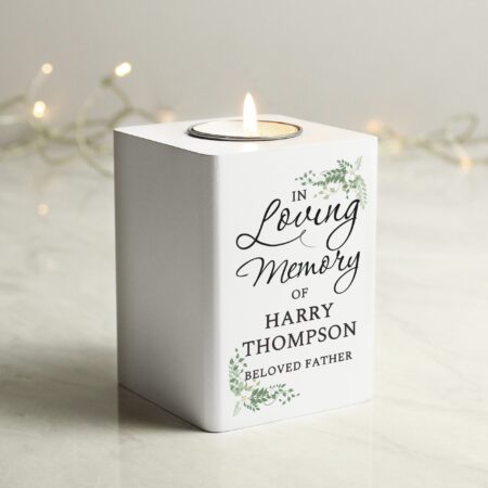 Personalised In Loving Memory White Wooden Tea light Holder: 2 - Candle Holders By Gift Moments