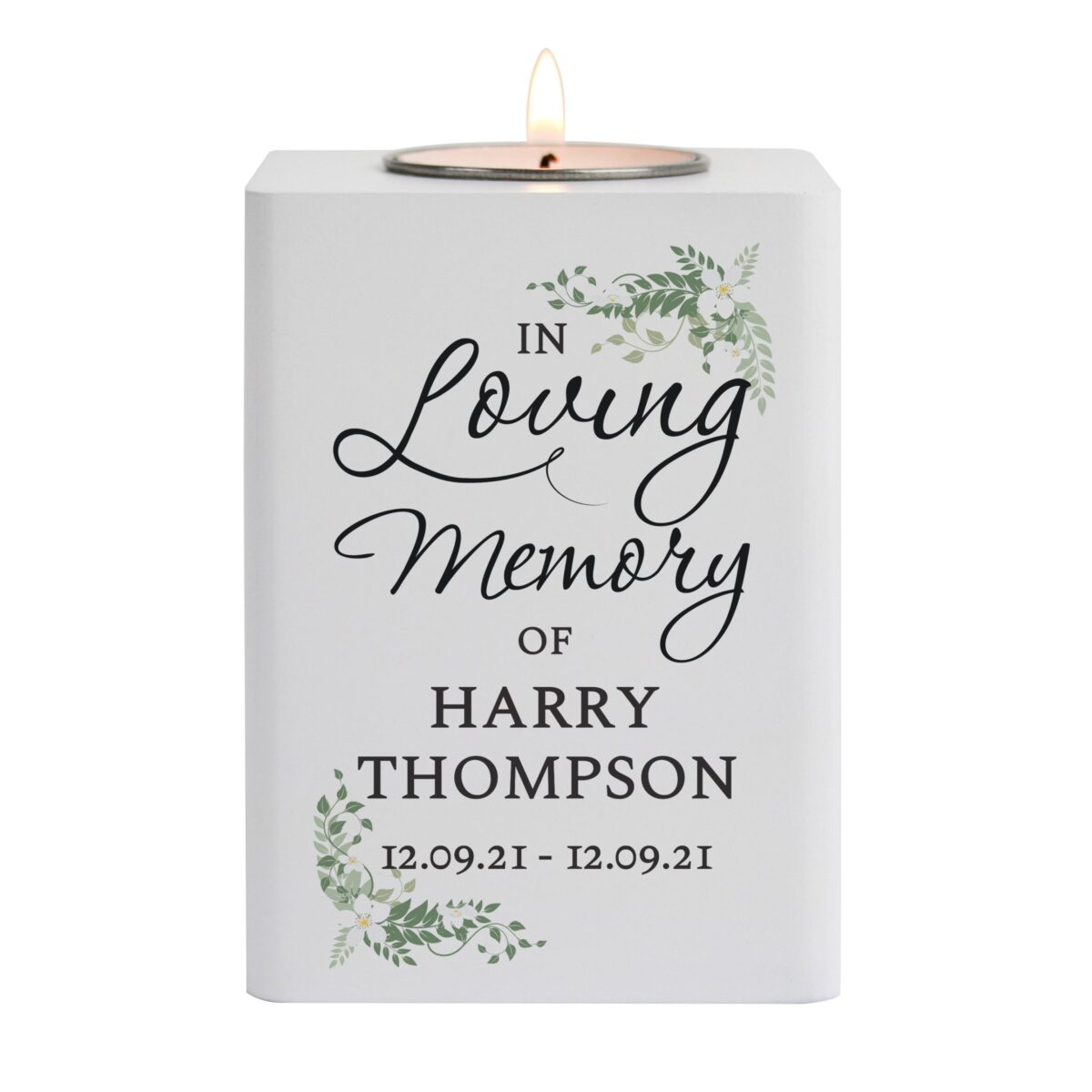 Personalised In Loving Memory White Wooden Tea light Holder: 4 - Candle Holders By Gift Moments