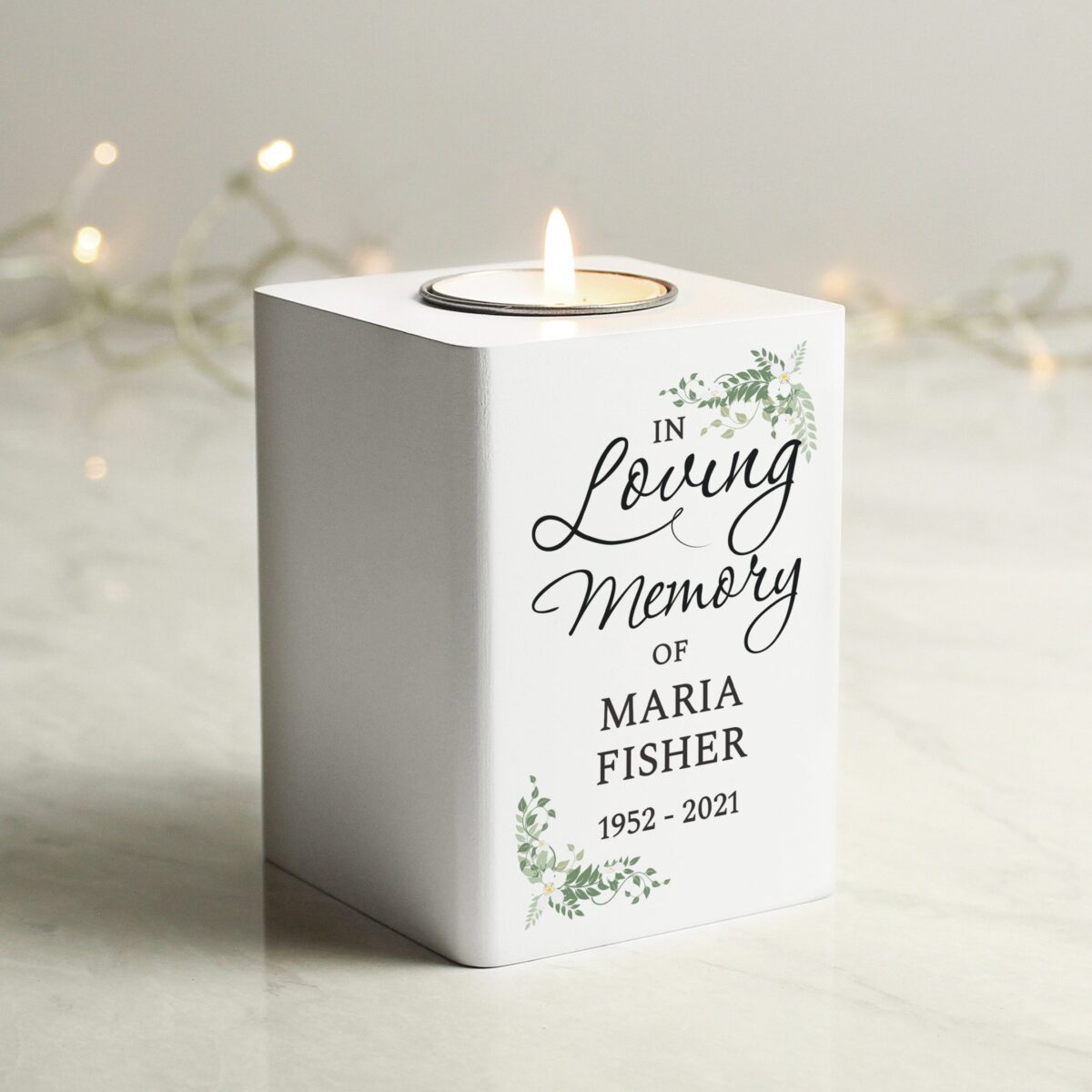 Personalised In Loving Memory White Wooden Tea light Holder: 3 - Candle Holders By Gift Moments
