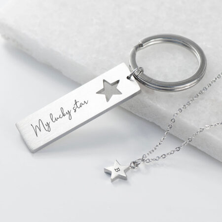 Personalised Lucky Star Necklace and Keyring Set: 1 - Necklaces By Gift Moments