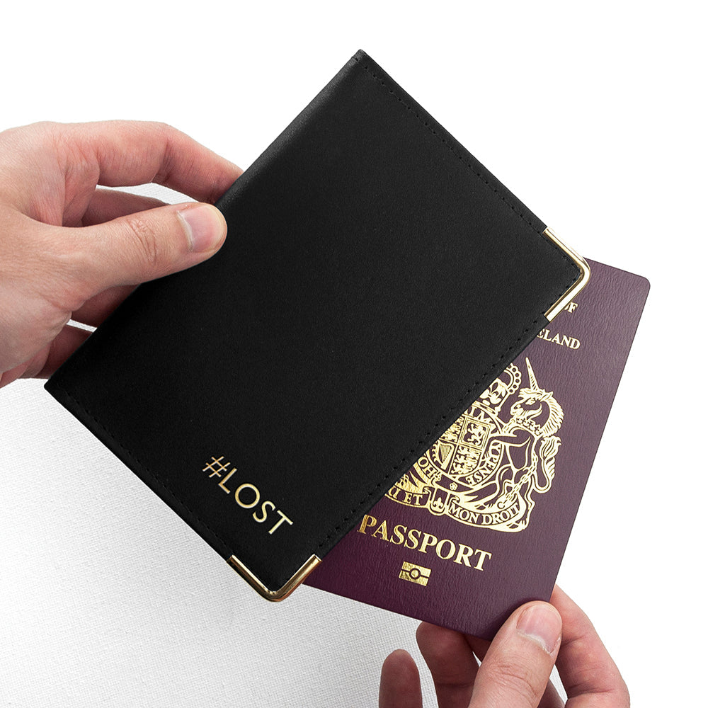Personalised luxury leather passport covers black