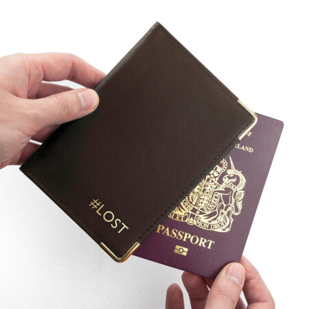 Personalised luxury leather passport covers brown