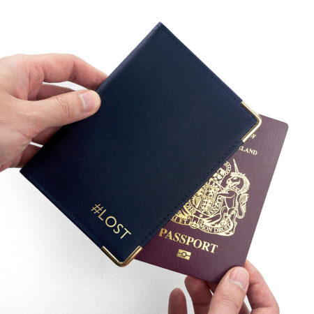 Personalised luxury leather passport covers navy