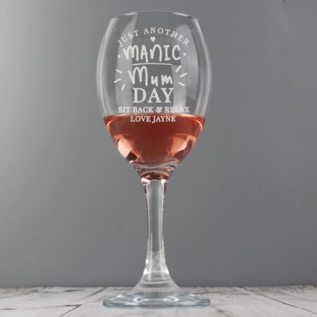 Personalised Manic Mum Day Wine Glass: 4 - Wine Glasses By Gift Moments