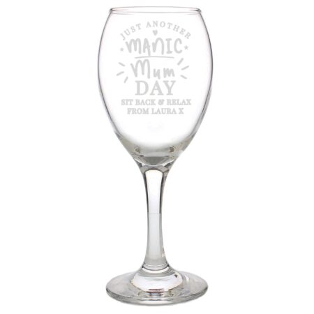 Personalised Manic Mum Day Wine Glass: 6 - Wine Glasses By Gift Moments