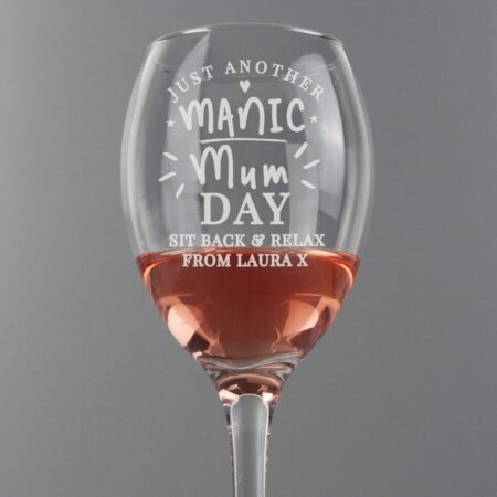 Personalised Manic Mum Day Wine Glass: 5 - Wine Glasses By Gift Moments
