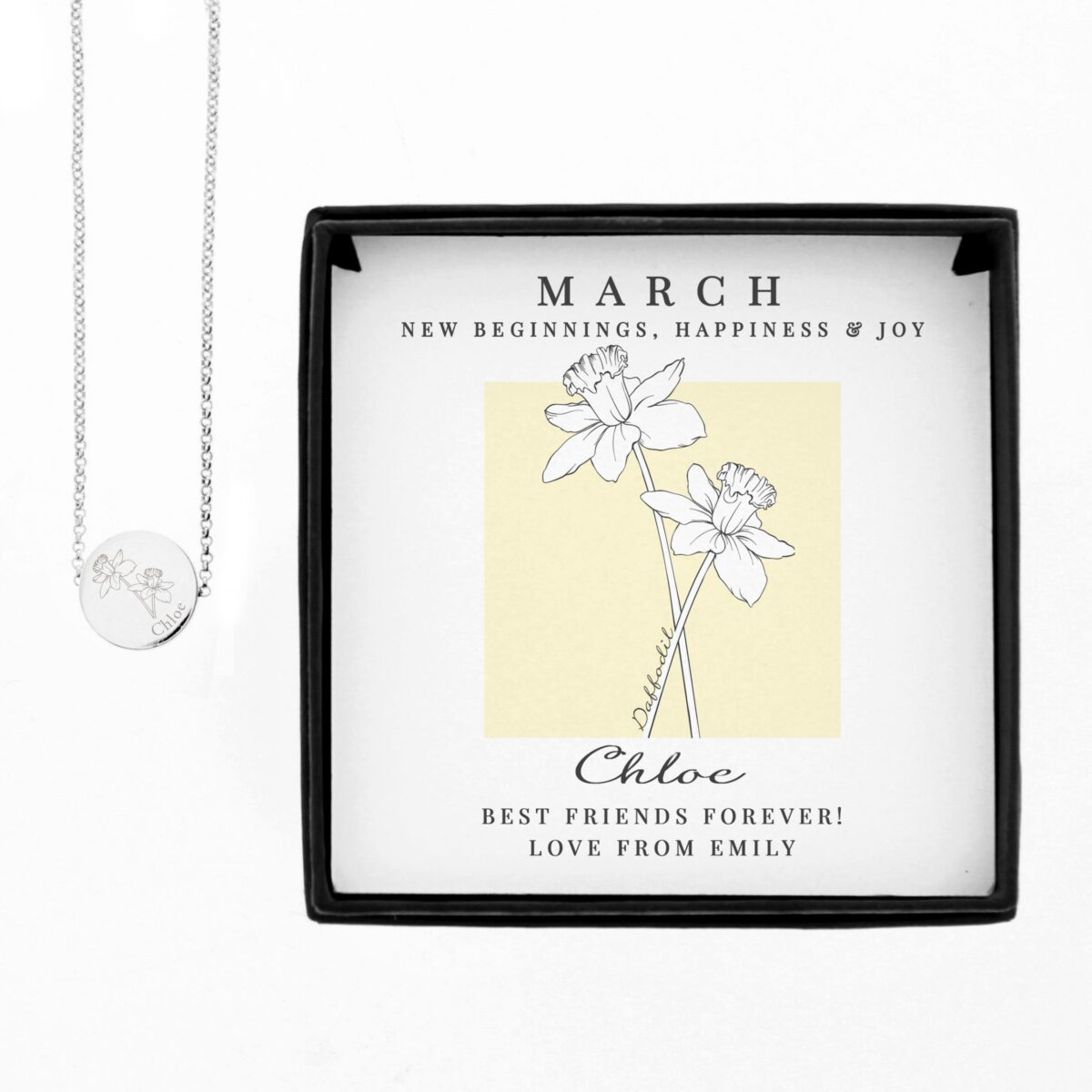 Personalised March Birth Flower Necklace and Box: 5 - Necklaces By Gift Moments