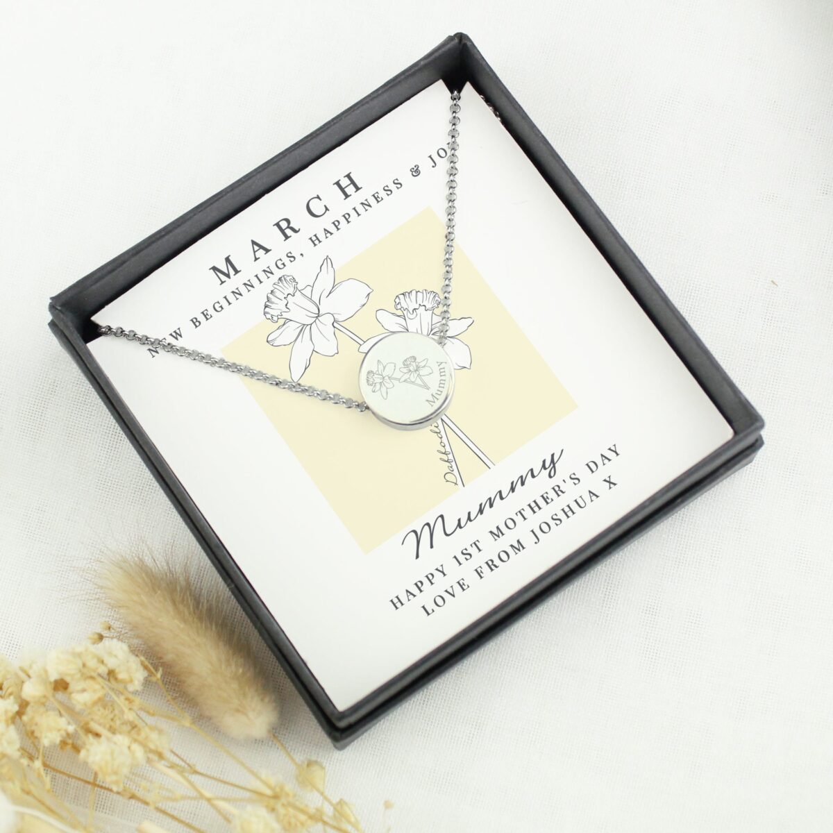 Personalised March Birth Flower Necklace and Box: 2 - Necklaces By Gift Moments