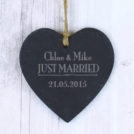Personalised Just Married... Slate Heart Decoration: 1 - Decorations By Gift Moments