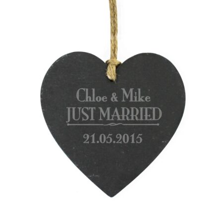 Personalised Just Married... Slate Heart Decoration: 2 - Decorations By Gift Moments