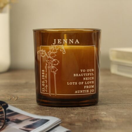Personalised May Birth Flower Amber Glass Candle: 6 - Candles By Gift Moments